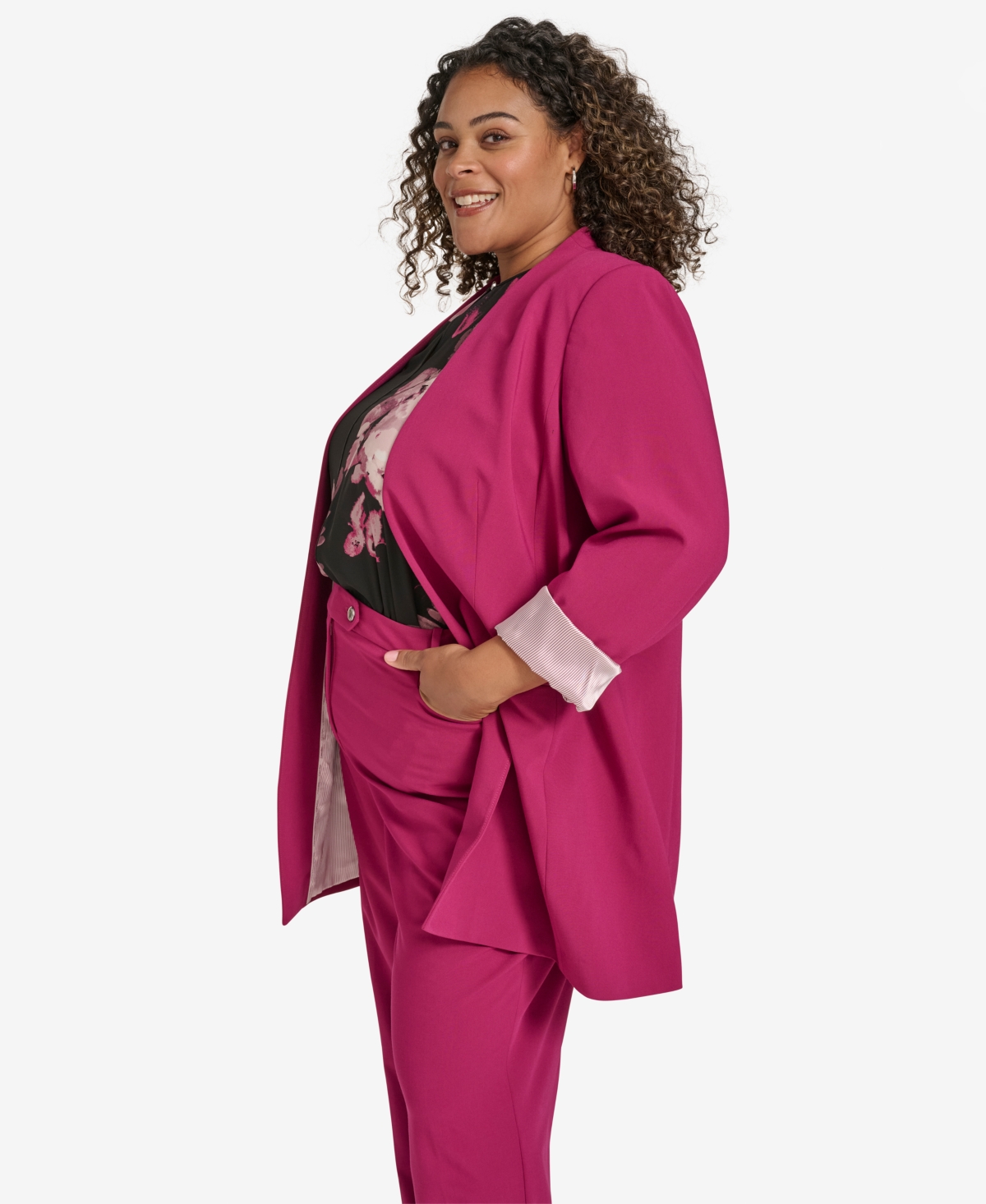 CALVIN KLEIN PLUS SIZE OPEN-FRONT ROLL-CUFF JACKET 