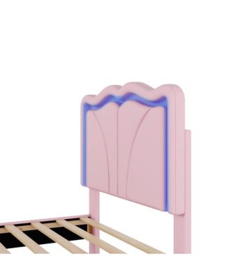 Twin Platform Bed with LED Lights and Adjustable Headboard