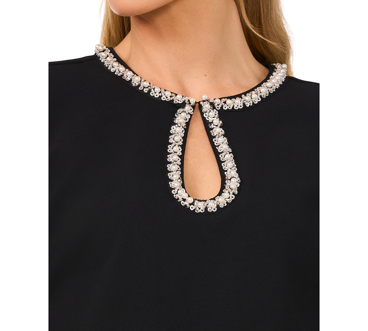 CeCe Women's Embellished Keyhole-Cutout Short-Sleeve Top