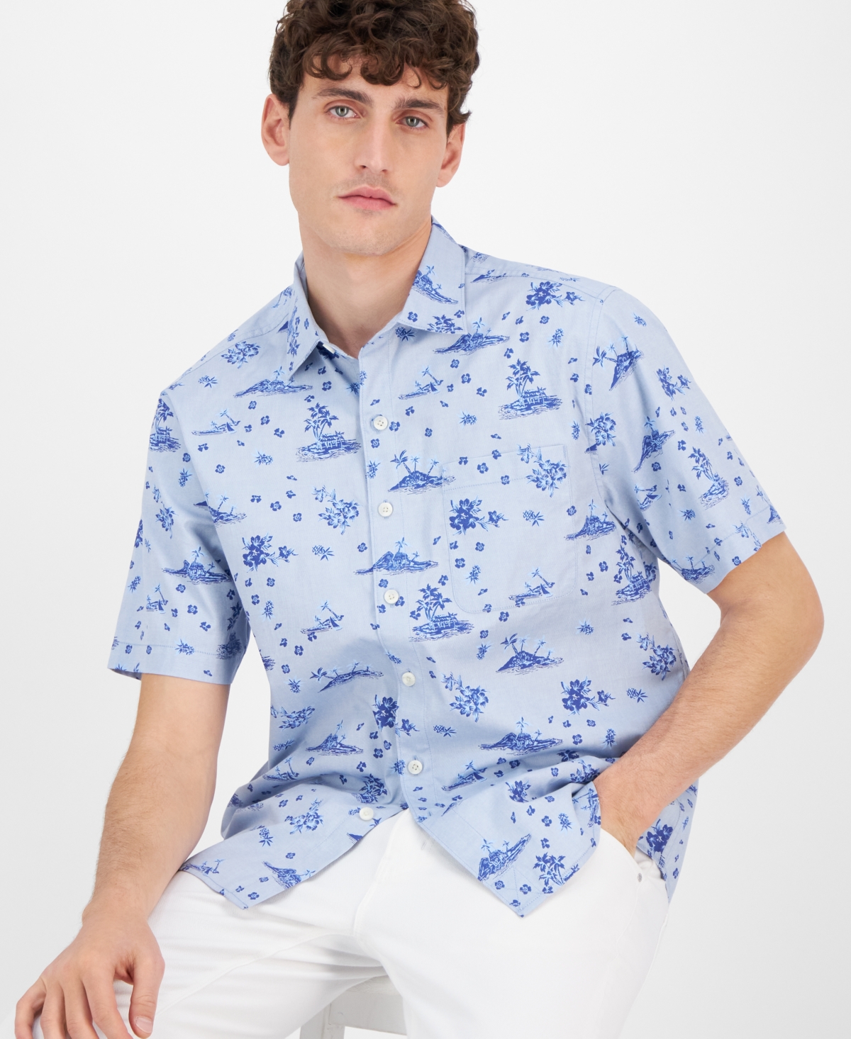 Tommy Bahama Men's Island Bound Chambray Short-sleeve Shirt In Aqua Ice