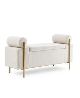 Streamdale Beige Linen Storage Bench with Iron Legs