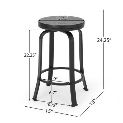 Modern Industrial Swivel Counter Stool with Faux Wood Seat