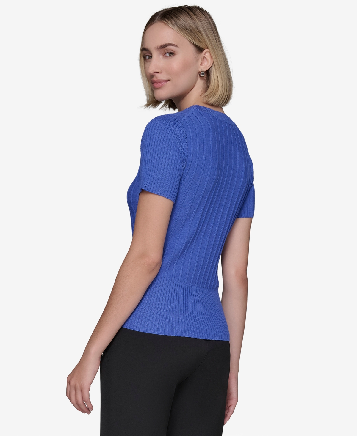 Karl Lagerfeld Paris Women's Ribbed Short-Sleeve Sweater