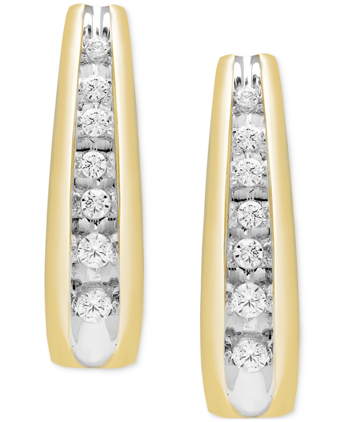 Macy's Diamond Graduated J Hoop Earrings (1/5 Ct. T.w.) In 10k White Or Yellow Gold In Yellow Gold