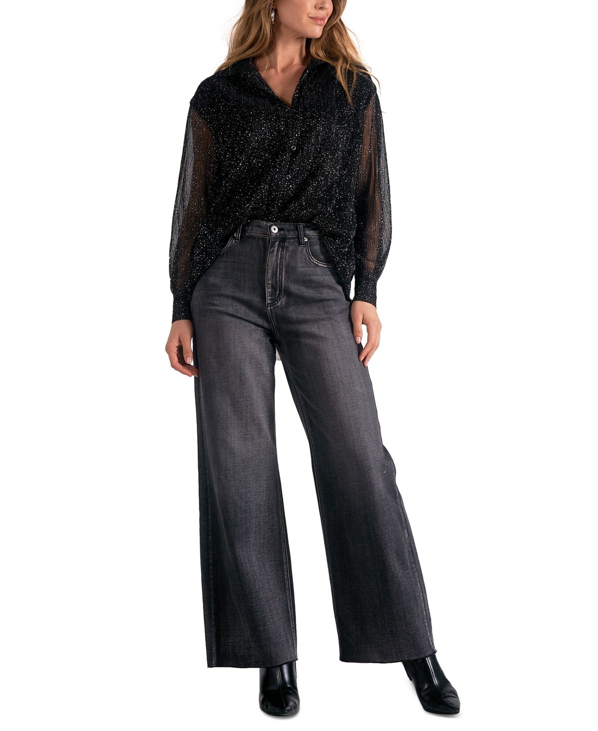 Elan Women's Chiffon Metallic-Threaded Blouse