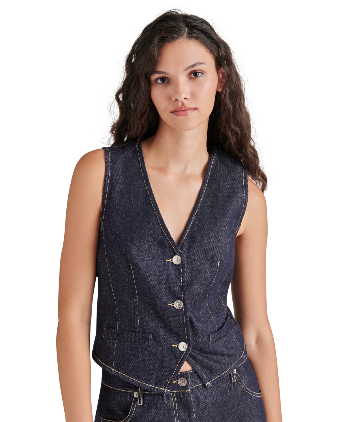 Steve Madden Selene Denim Vest In Dark Indigo