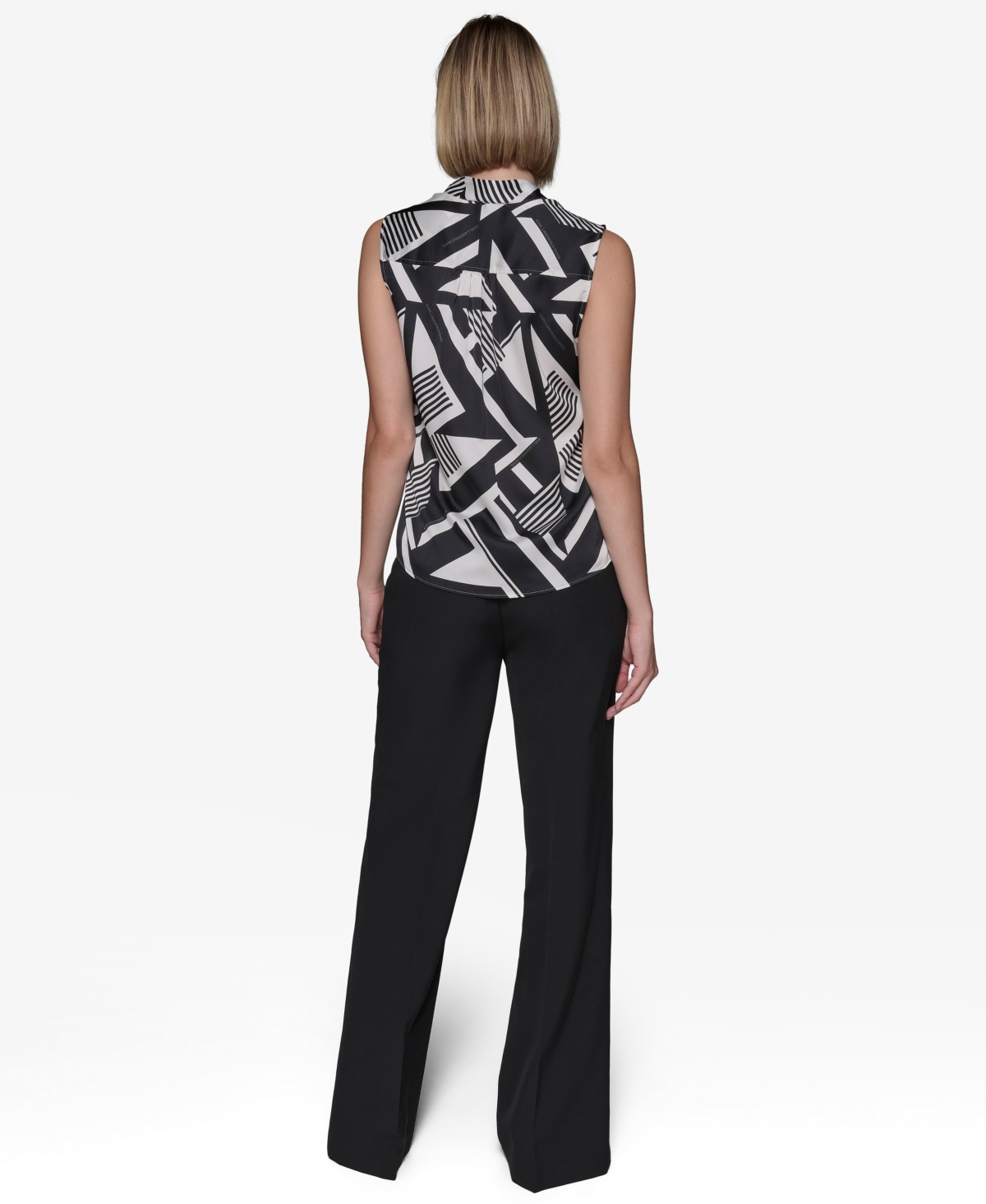 Karl Lagerfeld Paris Women's Printed V-Neck Blouse -bl