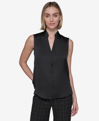 KARL LAGERFELD PARIS - Women's Sleeveless Mandarin-Collar Blouse
