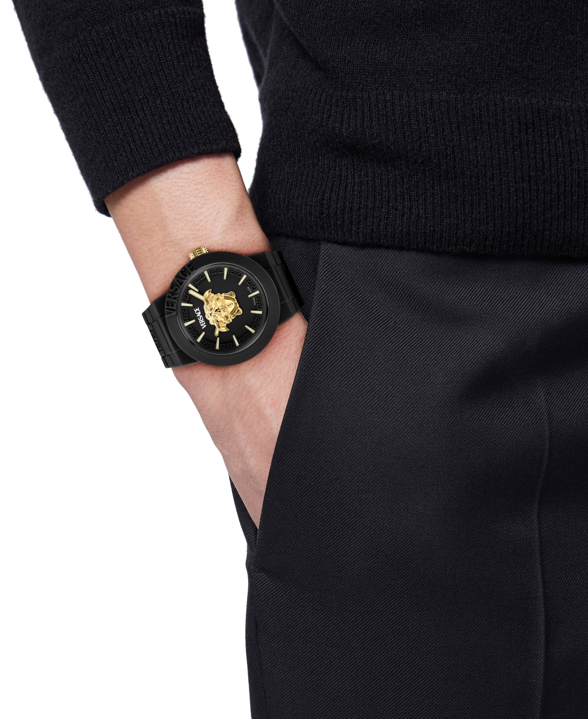 Versace Men's Swiss V-PopSilicone Strap Watch 43mm - Black