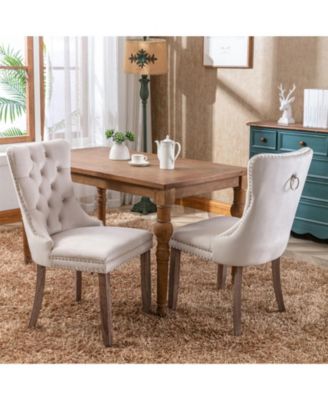 Modern, High-end Tufted Solid Wood Contemporary Velvet Upholstered Dining Chair with Wood Legs Nailhead Trim 2-Pcs Set