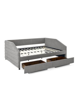 Queen Size Upholstered Daybed with Trundle, Grey
