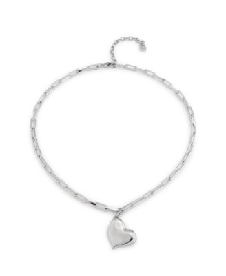 Sterling Silver-Plated Metal Alloy Medium Size Heart Necklace 