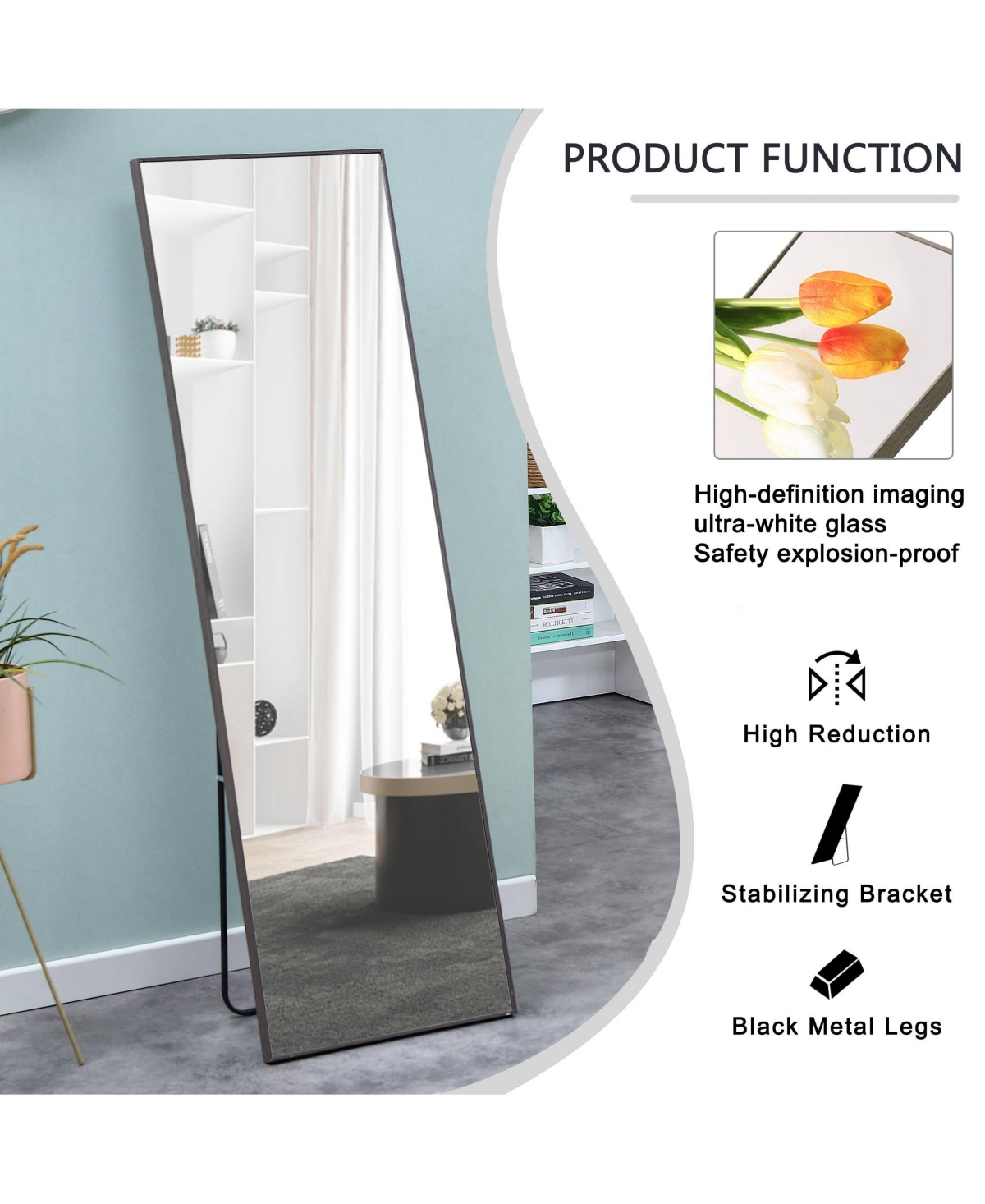 Streamdale Furniture 3rd GenSolid Wood Full-Length Mirror for Home, Stores, and More - Grey