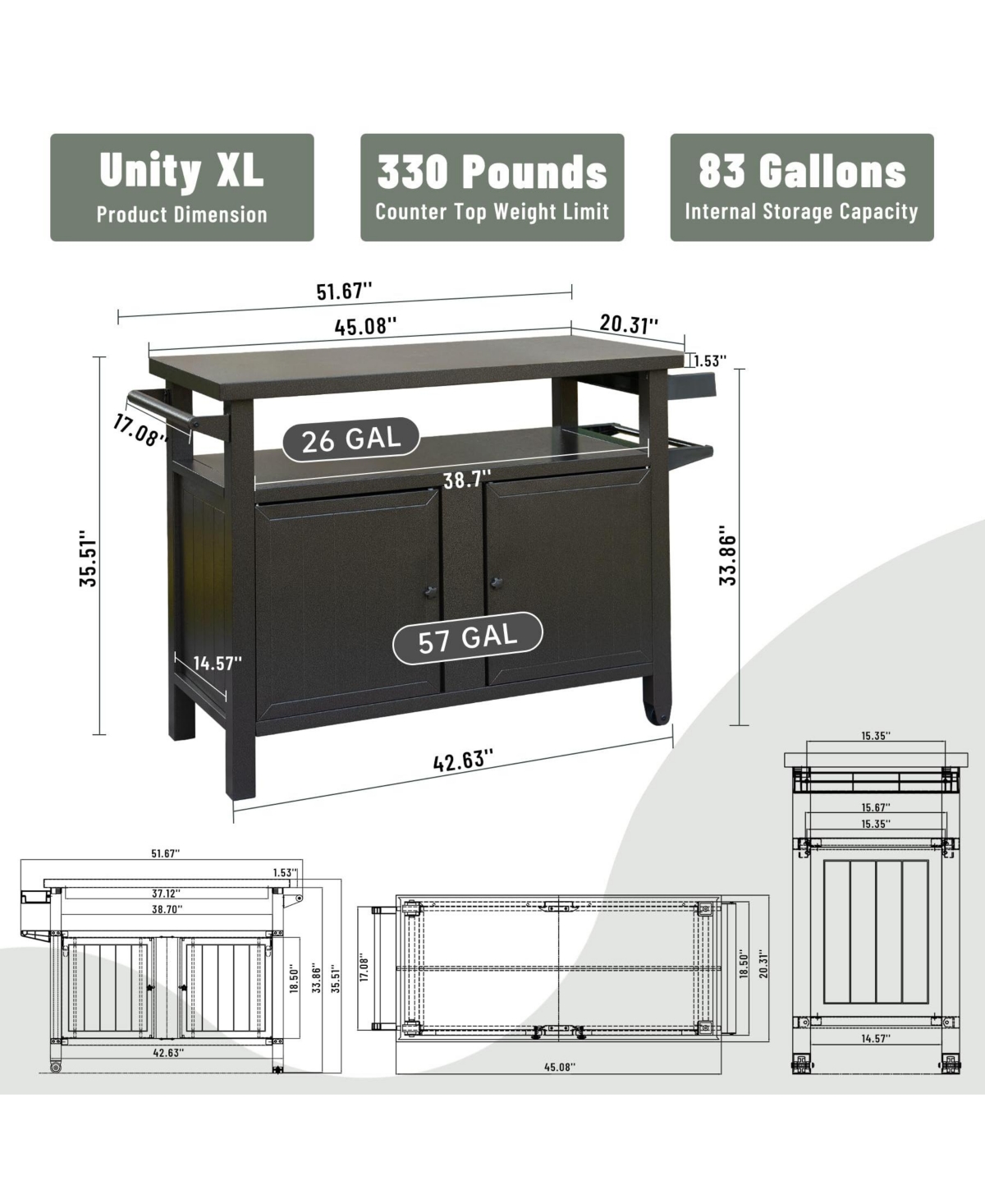 Streamdale Furniture Premium 83 Gallon Grill Cart with Rust-Proof Chrome Finish