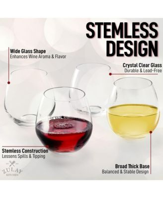 4 Piece Stemless Wine Glasses Set - Perfect For Wine & Other Cocktails