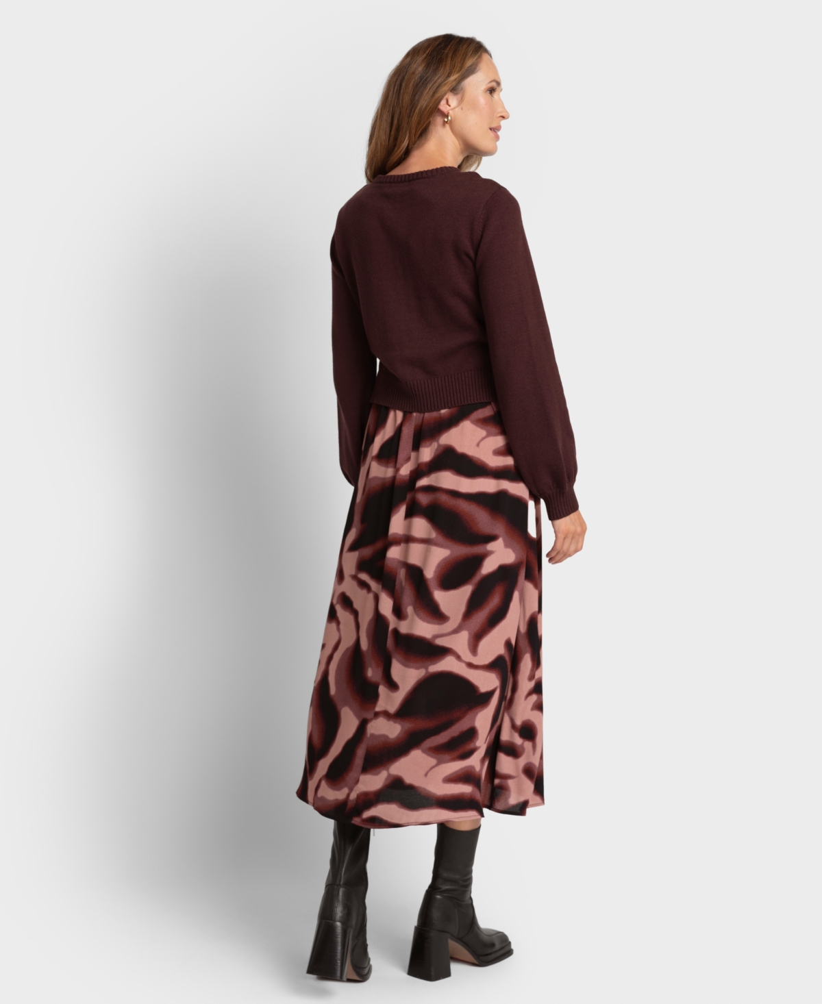 Seraphine Women's Abstract Midi Maternity Dress with Removable Knit Jumper Nursing Access