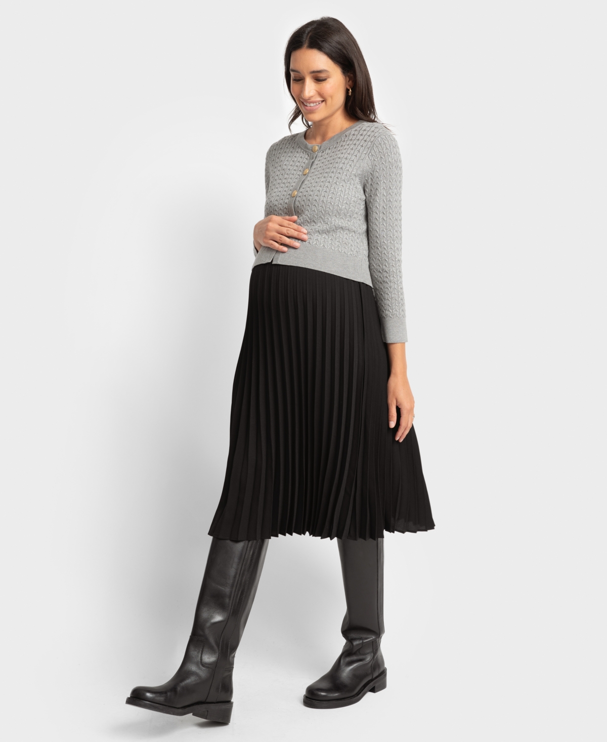 SERAPHINE WOMEN'S PLEATED MATERNITY NURSING DRESS WITH CARDIGAN TOPPER 