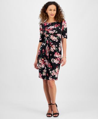 Connected - Petite Ruched Side-Tab Elbow-Sleeve Dress