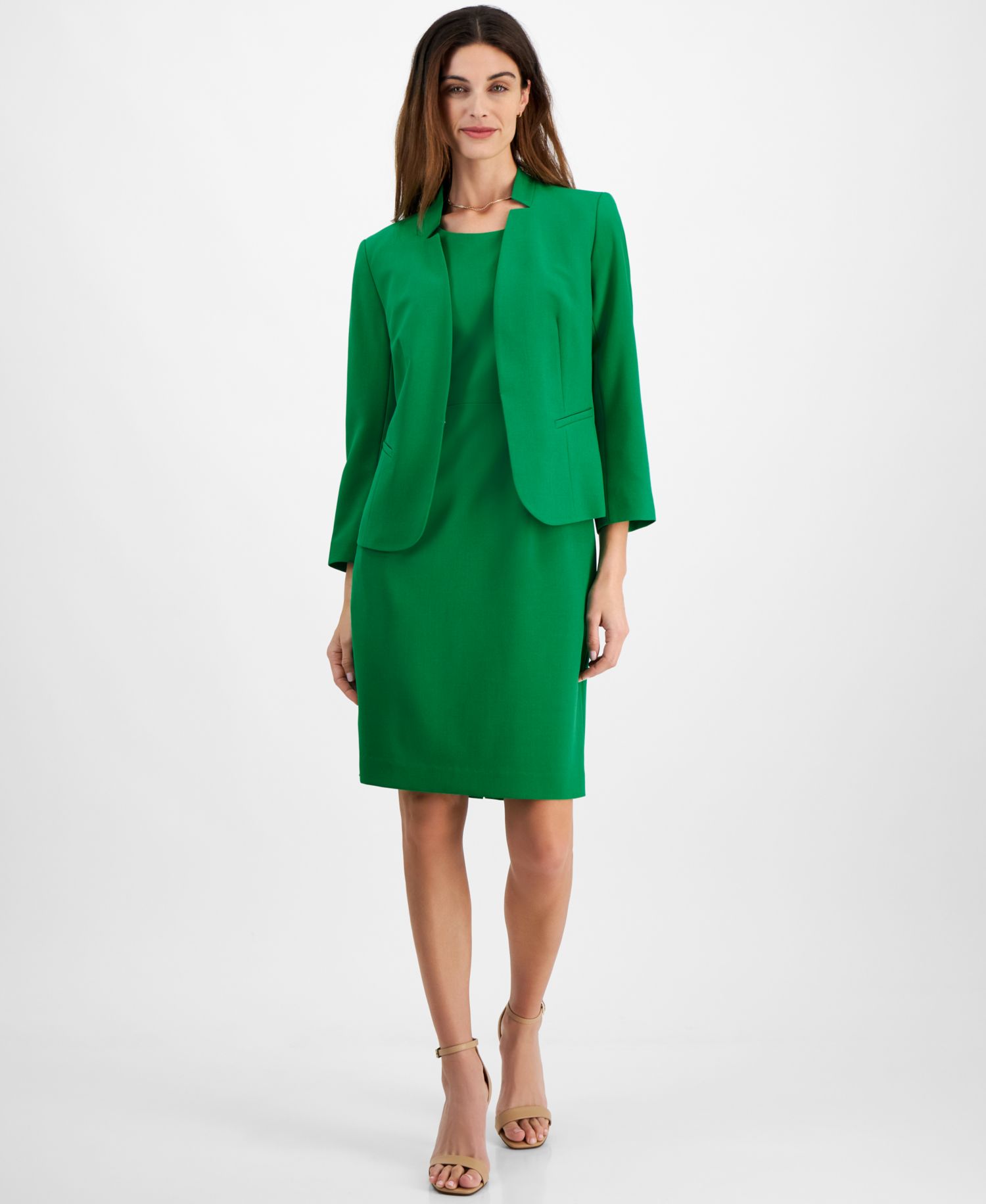 Petite Cutout Kissing Jacket & Sheath 2 Piece Dress Suit, Regular & Petite Sizes