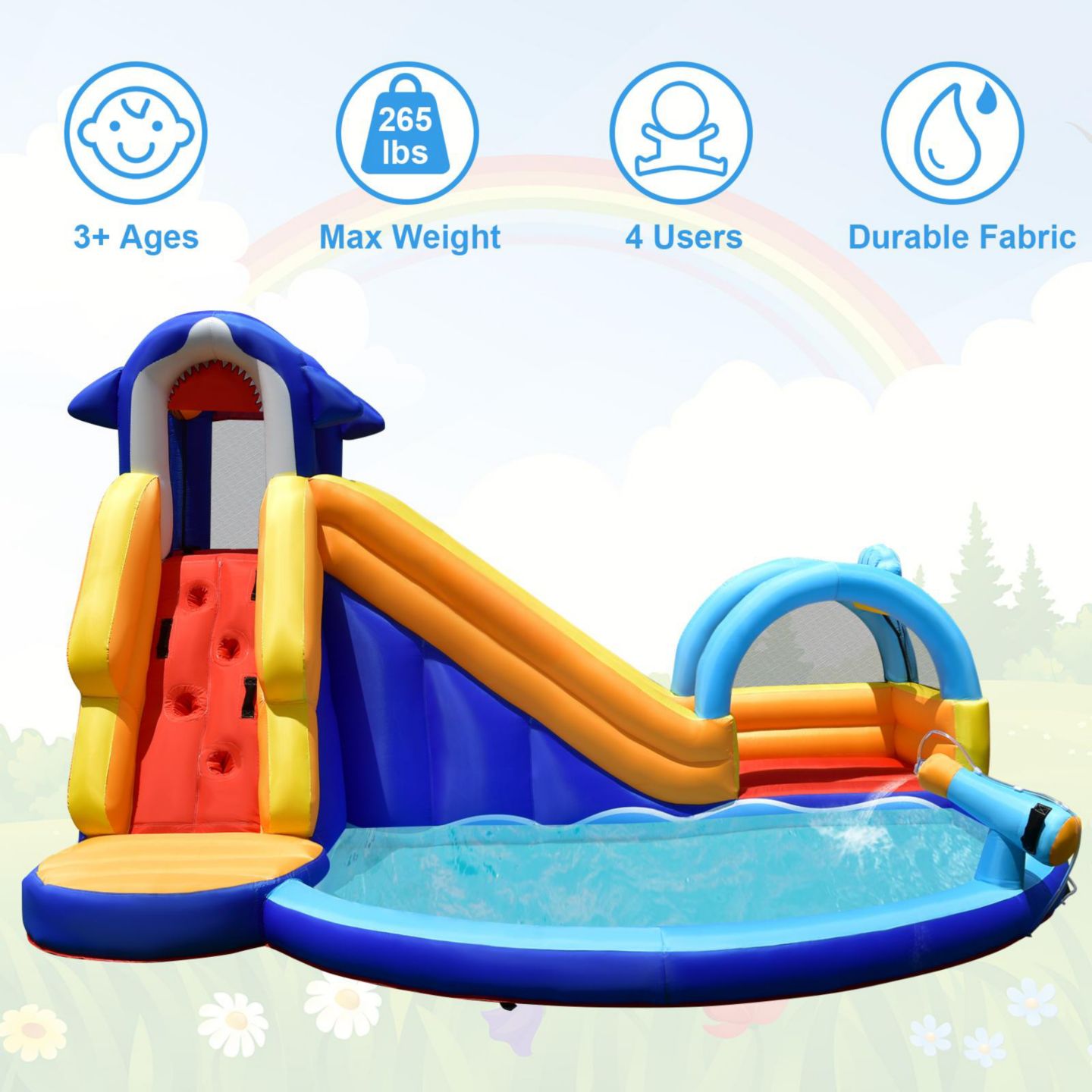 Детская игрушка GOUUN Shark-Themed Water Park Inflatable Bounce House with Slide and Splash Pool, For up to 4 Kids, Ages 3+ — фото 11
