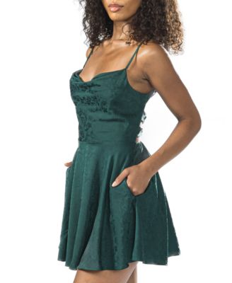 Juniors' Satin Lace-Up Fit & Flare Dress