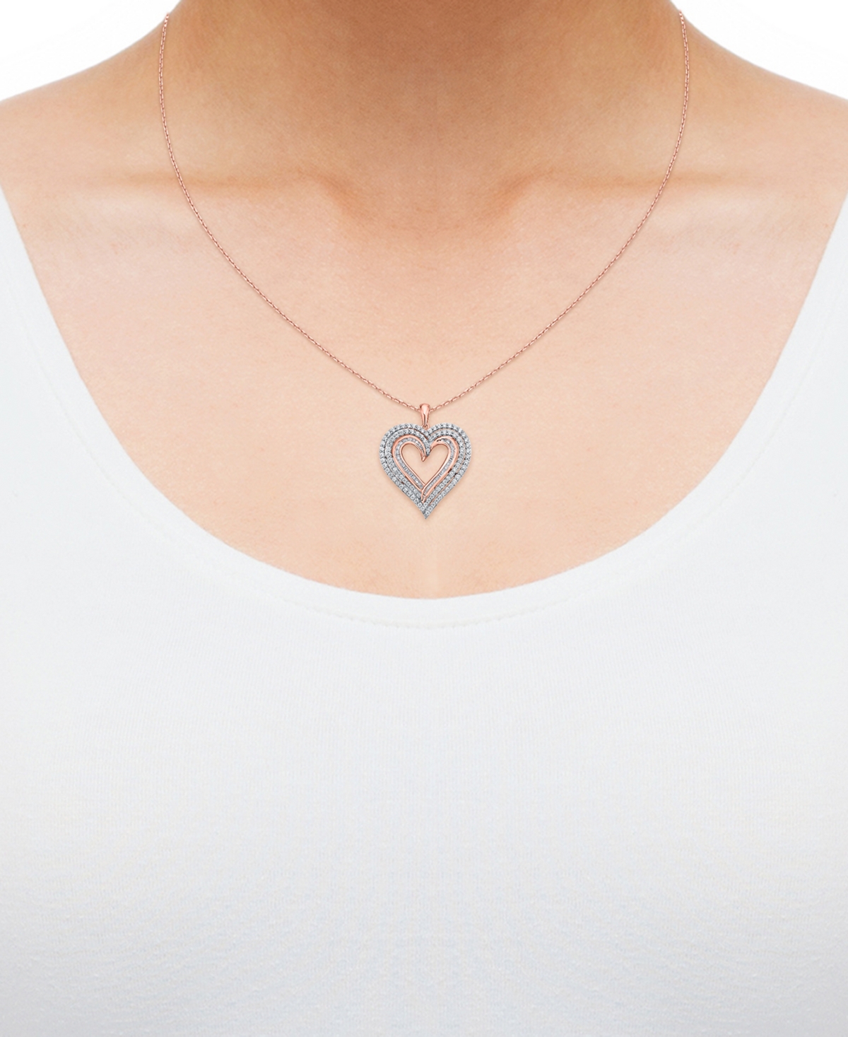 Shop Macy's Diamond Heart 18" Pendant Necklace (1 Ct. T.w.) In 10k Rose Gold