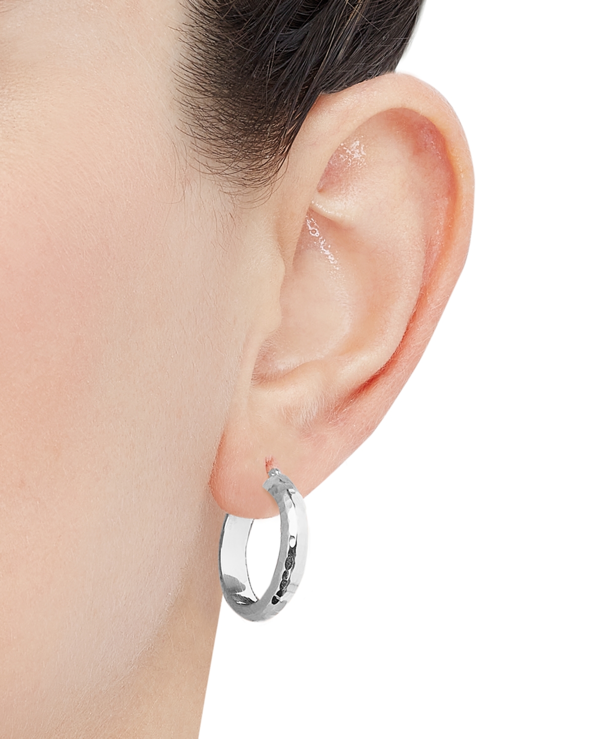 Small Polished Hammered Tube Hoop Earrings in 14k 7/8