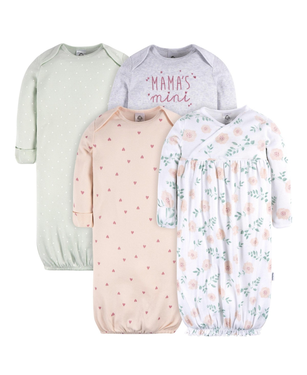 Детские Gerber Baby Girls Gowns with Mitten Cuffs, 4-Pack — фото 2