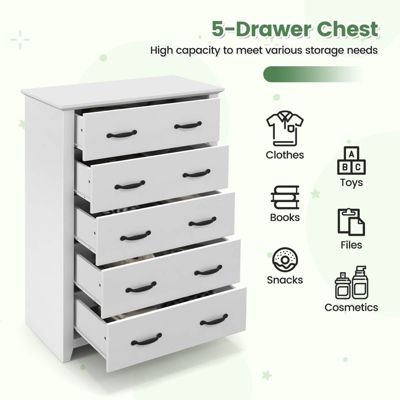 5 Drawer Chest Storage Dresser Tall Cabinet Organizer Bedroom Hallway