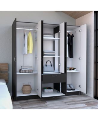 Kibo 6 Doors Armoire, One Drawer, Rod, Seven Interior Shelves, Black / White