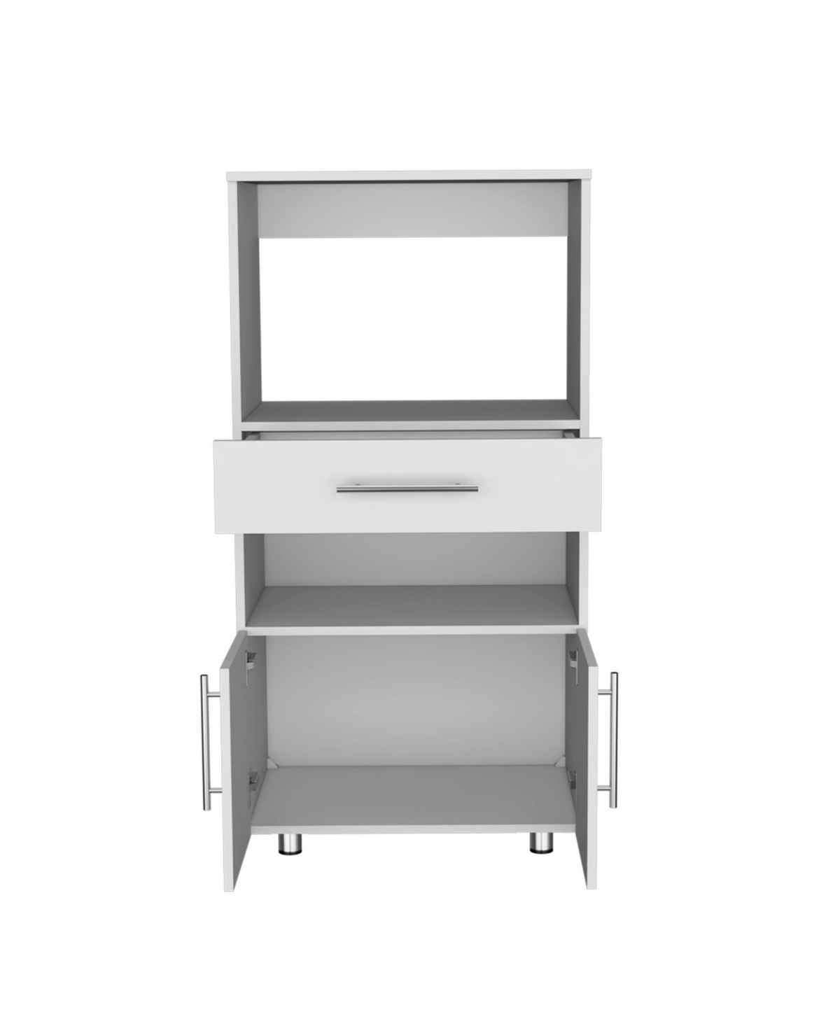 Depot E-Shop Wales Kitchen Pantry H, Two Open Storage Shelves, One for Microwave, Two Doors, Four Legs