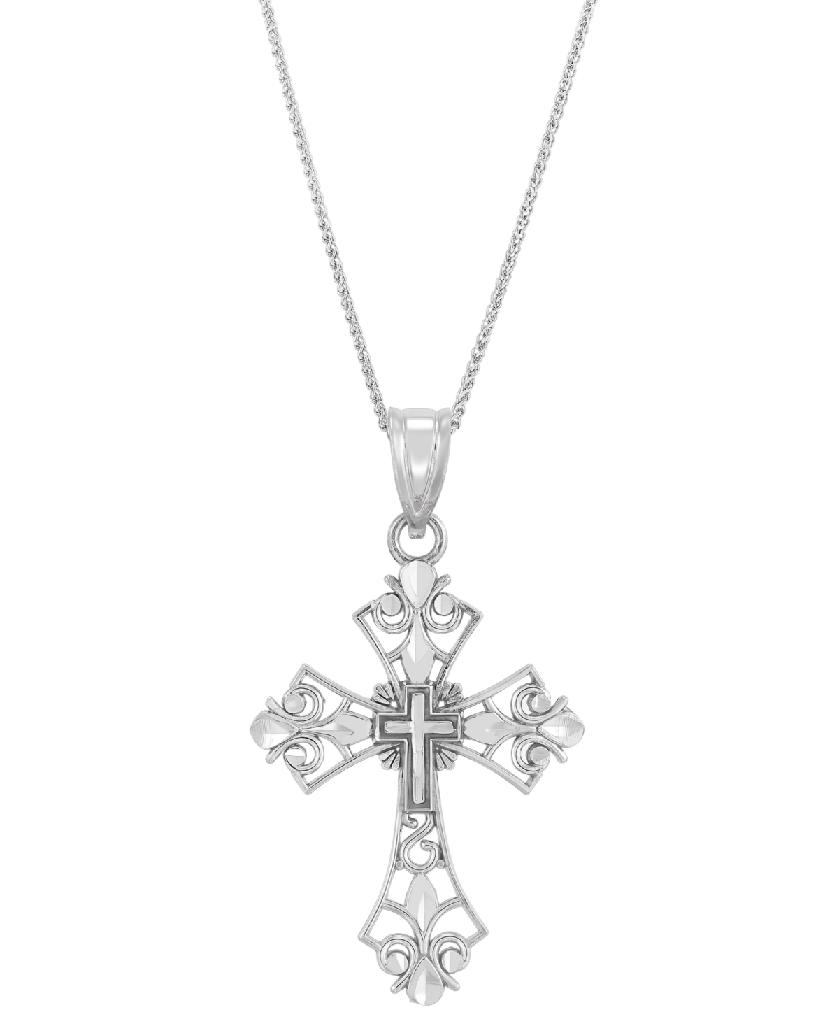Macy's Ornate Openwork Cross 18" Pendant Necklace In 14k White Gold In White Gold