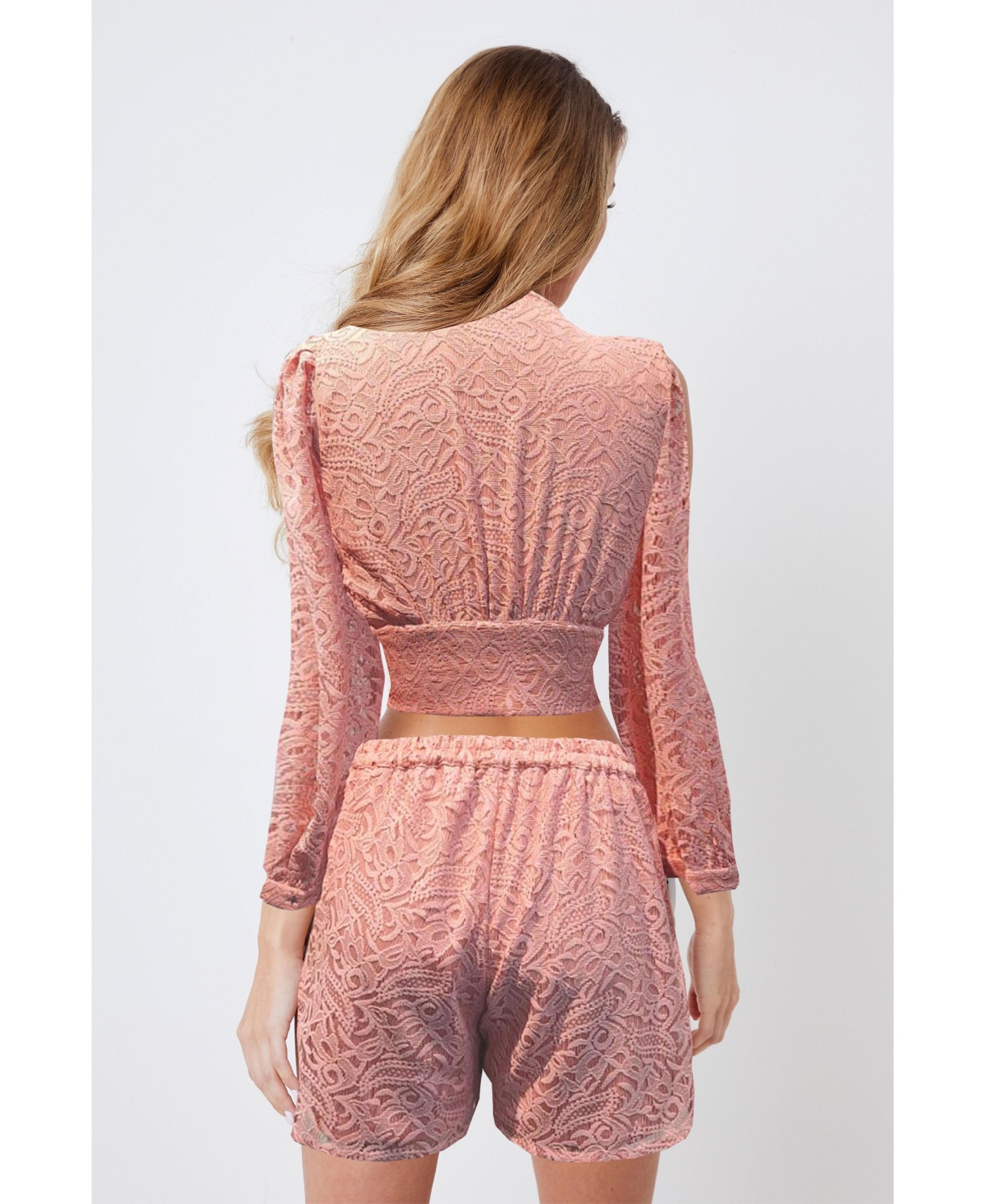 Creea the Label Women's Lace Tie-Front Top & Matching Shorts Co-Ord Set
