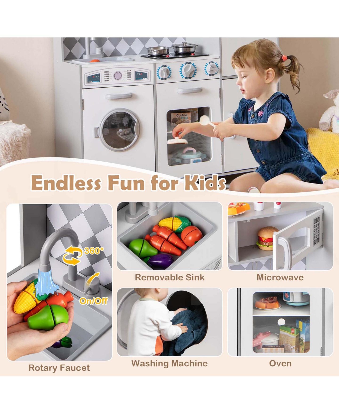 Детский игровой набор Costway Lights & Sounds Ice Maker Kitchen Playset, от 3 лет, цвет: Белый — фото 8