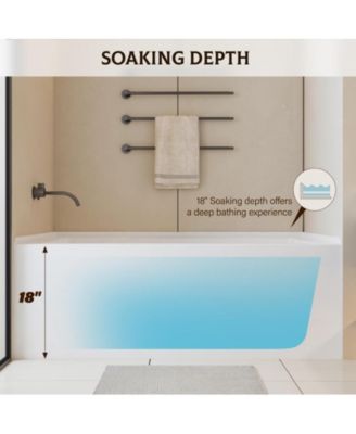 60 Inch Acrylic Rectangular Alcove Soaking Bathtub, Rectangle 60-Inch x 32-Inch Alcove Bath with Integral Apron, Integral Flange and Left Hand Drain, White,Chrome Pop-Up Drain