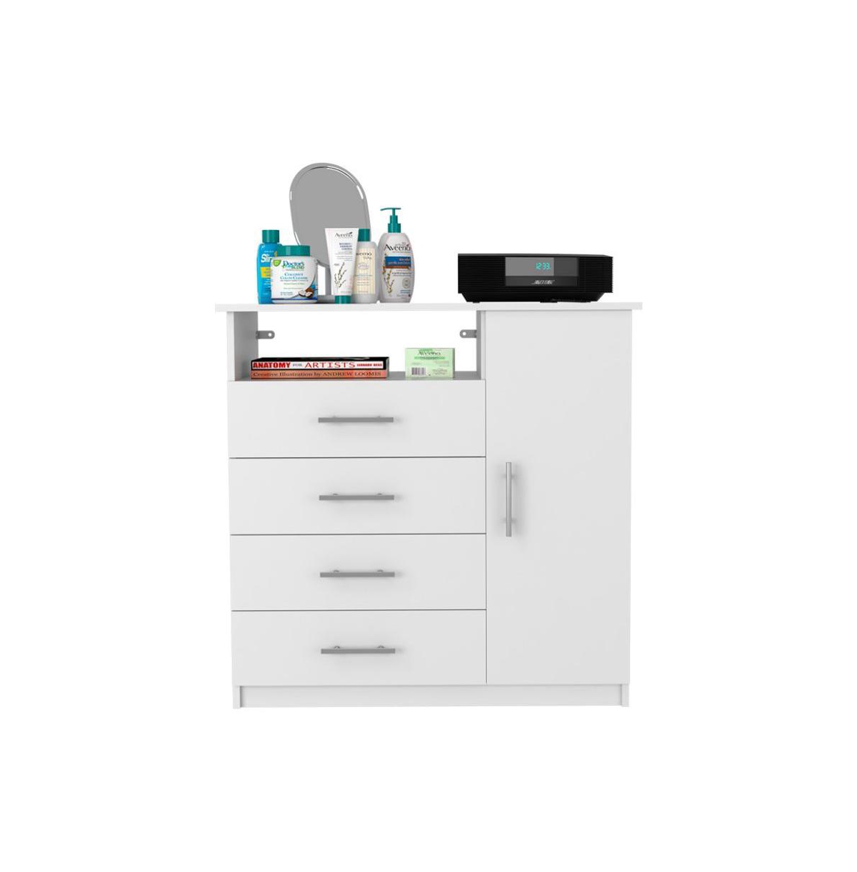Depot E-Shop Rioja 4 Drawer Dresser, One Open Shelf, Superior Top, Single Door Cabinet, Black