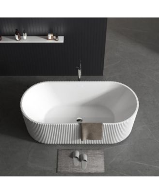 59" V-Shape Acrylic Freestanding Soaking Bathtub with Pleated Design, Chrome Drain and Slotted Overflow