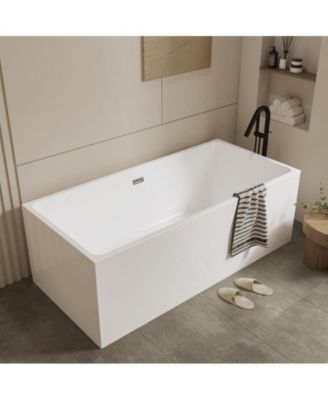 67" Acrylic Freestanding Soaking Bathtub with Chrome Drain and Linear Overflow Design