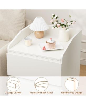 Nightstand with Drawers Bedside Table White End Table Modern Bed Side Table 2 Drawers Night Stand Drom Side Table Curved with Handle Free Design for Living Room