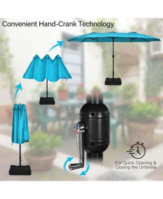 10 Pieces Patio Wicker Dining Set with Double-Sided Patio Umbrella 8 Armchairs