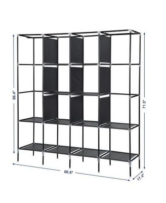 67&amp;quot; Portable Wardrobe Storage Rack with 12 Shelves and 4 Side Pockets for Organized Clothes Storage