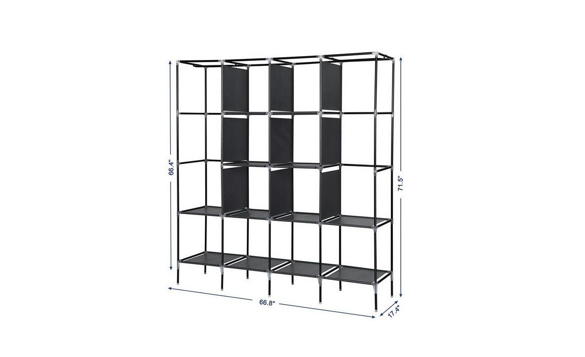 Slickblue Portable Wardrobe Storage Rack with 12 Shelves and 4 Side Pockets for Organized Clothes Storage