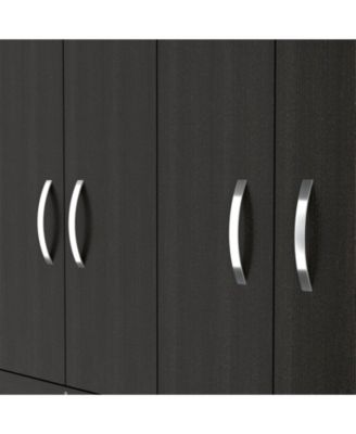 Hamilton Mobile Armoire, Double Door Cabinet, Three Drawers, Rods, Two Shelves, Black