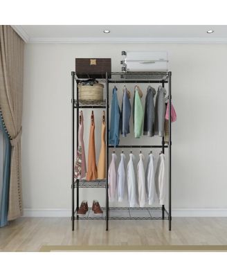 Heavy-Duty Metal Clothing Rack – Portable Wardrobe Organizer with Hanger and Storage Shelf