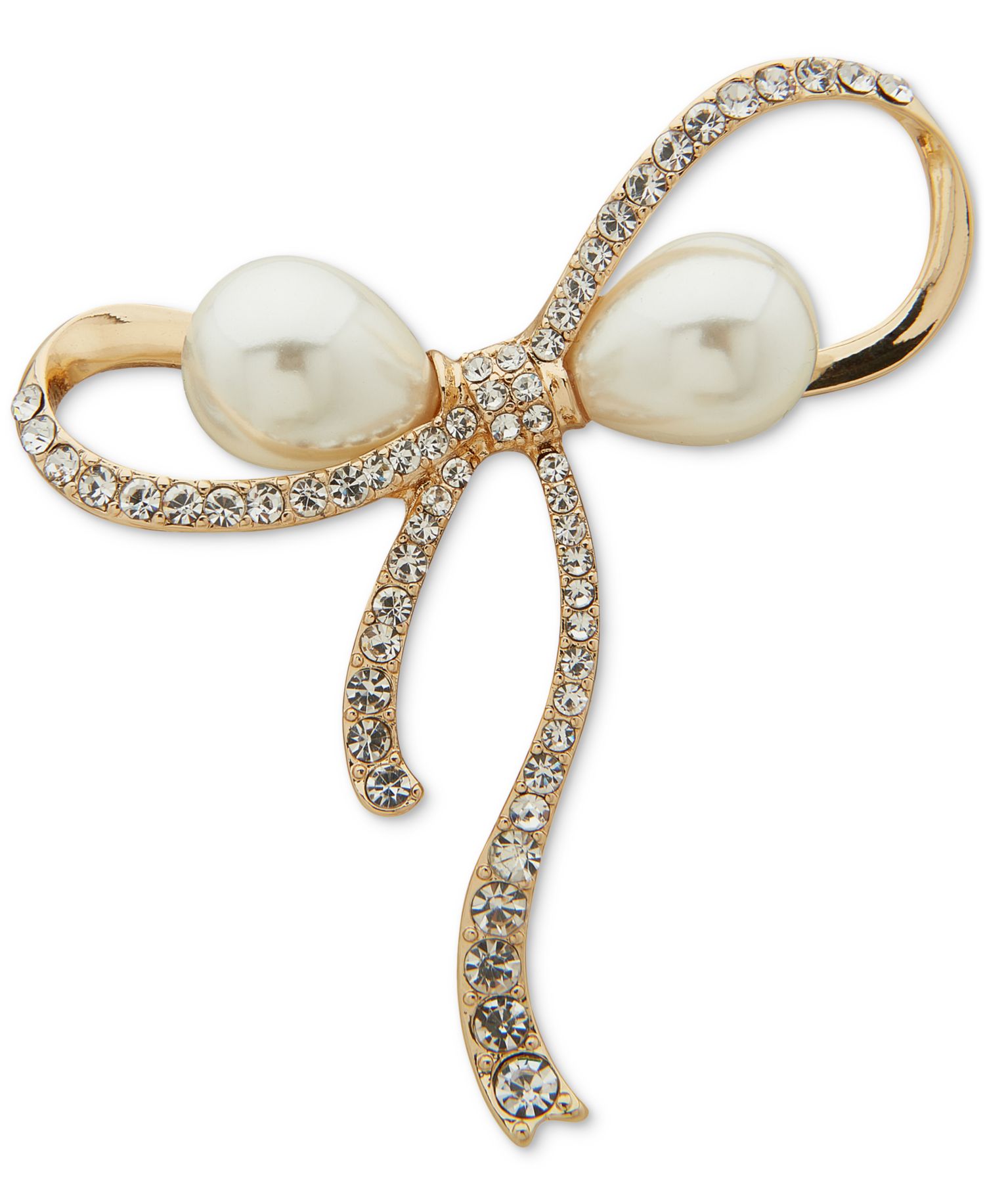 Gold-Tone Imitation Pearl & Crystal Pav&eacute; Ribbon Bow Pin