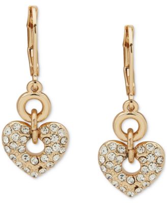 Anne Klein - Gold-Tone Crystal Pav&eacute; Heart Dangle Leverback Drop Earrings