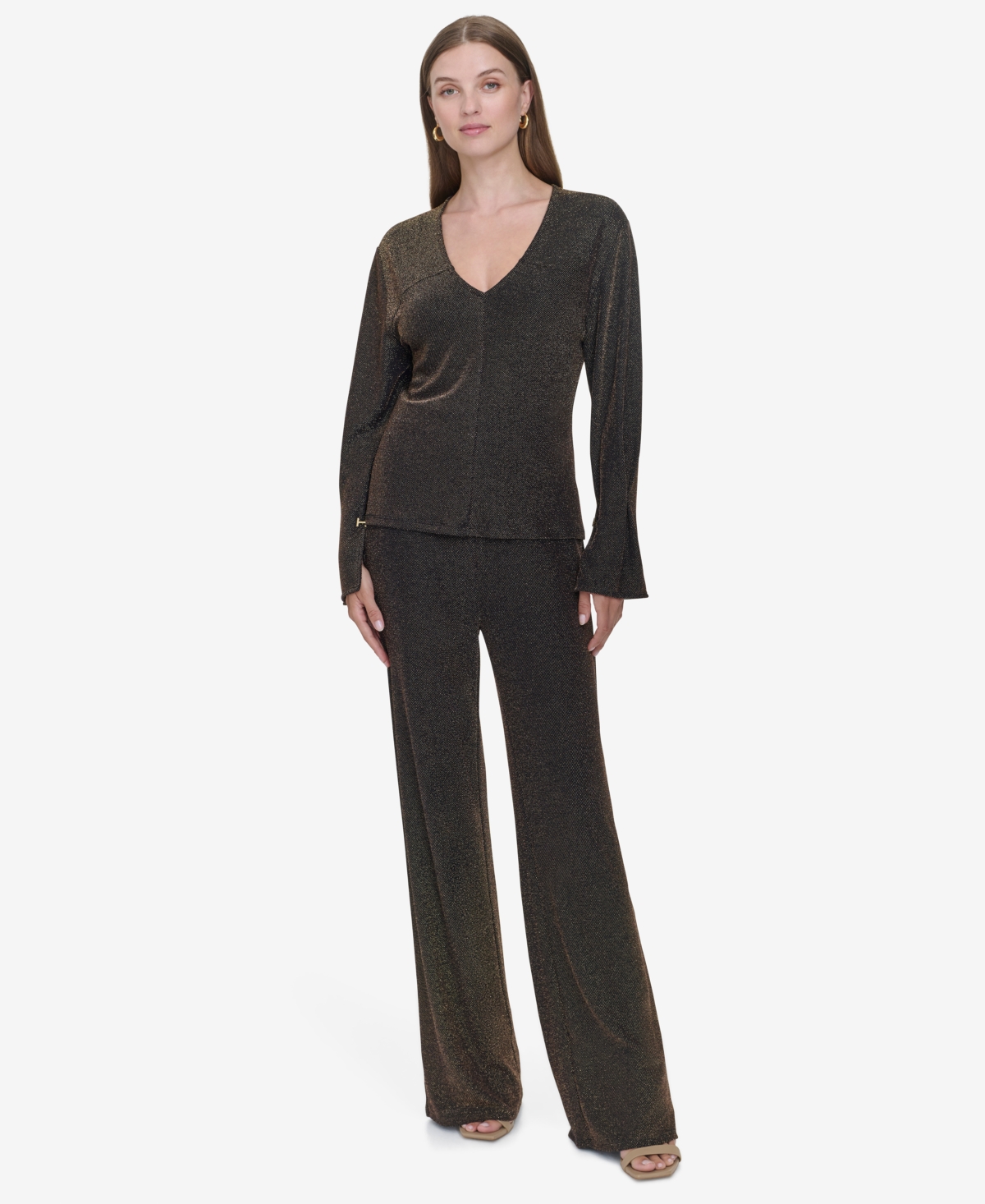 Halston Women's Metallic V-Neck Top -gold