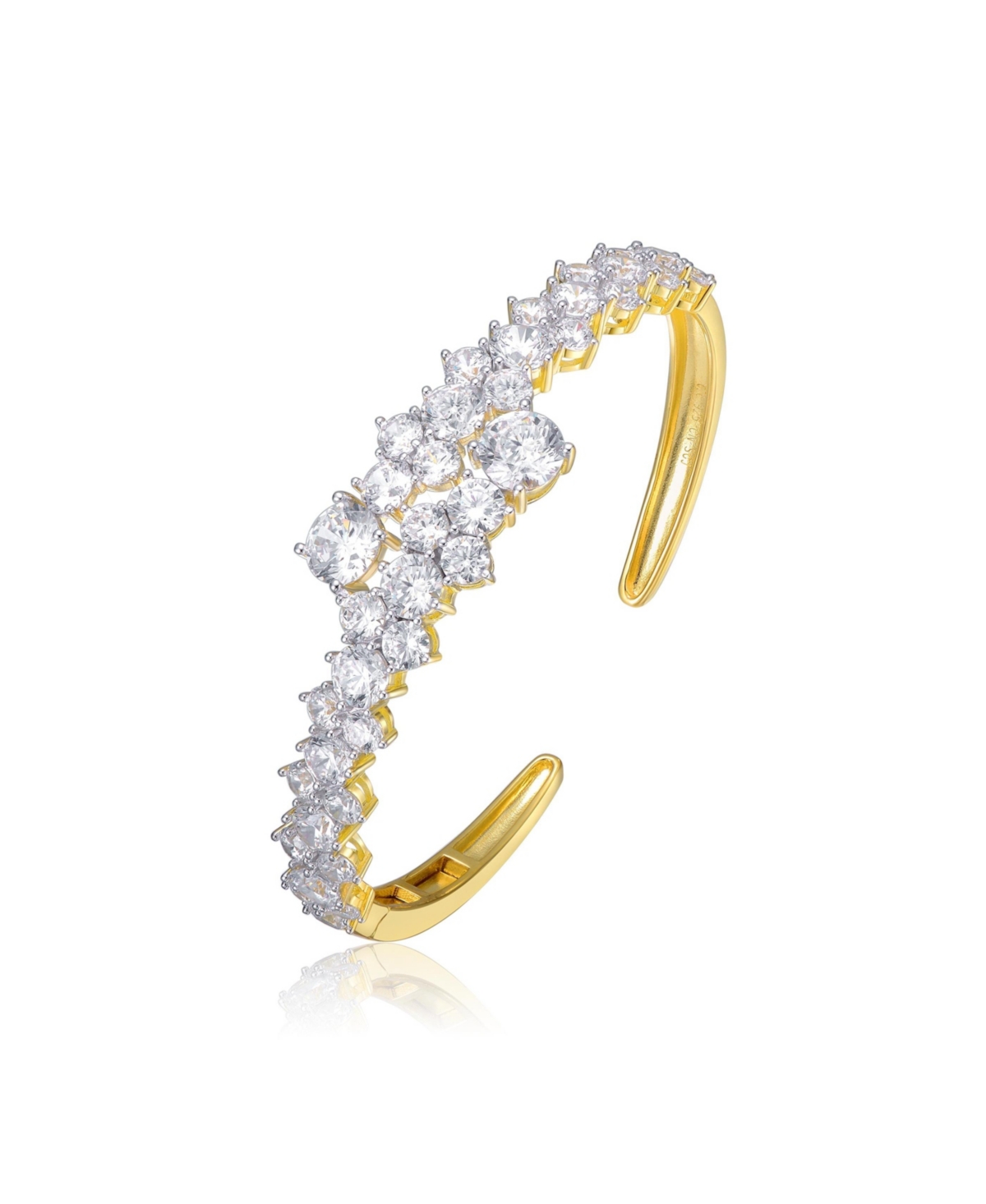 Sterling Silver 14K Gold Plated Cubic Zirconia Bypass Bangle Bracelet - Gold