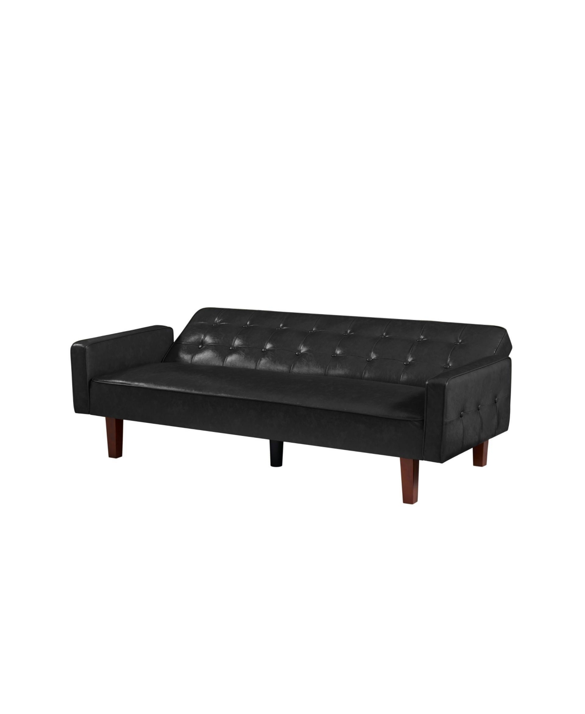 SlickblueConvertible Double Folding Sofa Bed in Pu Leather with Tufted Buttons and Removable Wooden Feet for Living Room - Black
