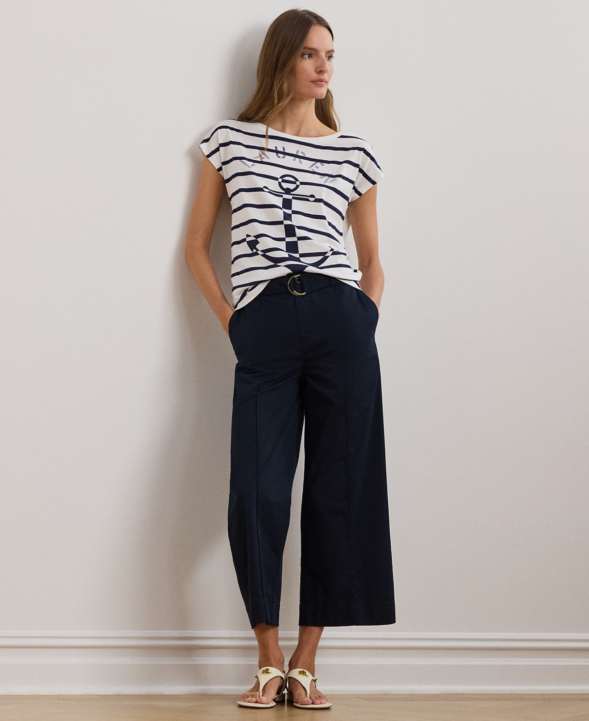 Lauren Ralph Lauren Petite Striped Anchor-Graphic Jersey Tee -Lauren Navy